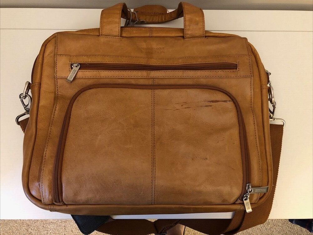 Kenneth Cole Reaction Show Business Briefcase Brown Genuine Leather 16" x 12"